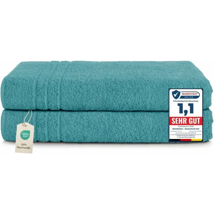 Komfortec Saunatuch Frotte aus 100% Baumwolle, Frottee (Packung, 2-St), 80x200 Saunatücher set XXL, Weich, Schnelltrocknend