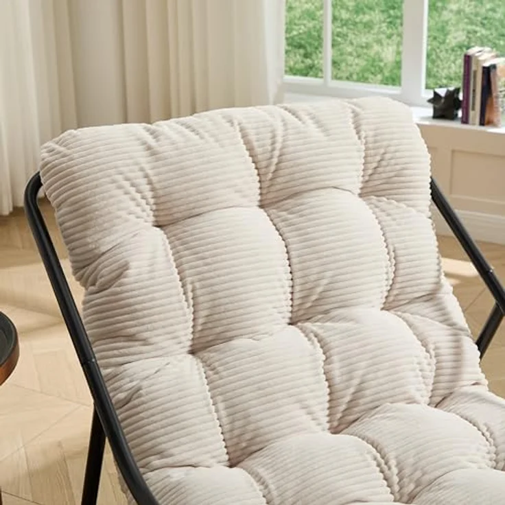 Ball & Cast Schaukelstuhl für Drinnen & Draußen, Rocking Chair mit Gepolstertem Kissen und Fußstütze, Balkonsessel für Wohnzimmer, Garten & Terrasse, Weiß – Bild 5