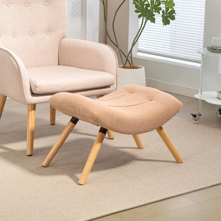 Moderner Fußhocker mit Fleece-Bezug und Holzbeinen, gepolstert, für Wohnzimmer, Schlafzimmer, Flur, Braun--Braun--67x45x38cm--YOUDENOVA – Bild 4