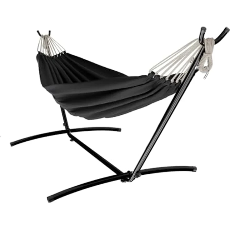 GARMIO Hängematte mit Gestell, 200kg Belastbarkeit, klappbar, anthrazit, inkl. Zubehör & Tragetasche, 270x110x105cm – Bild 6