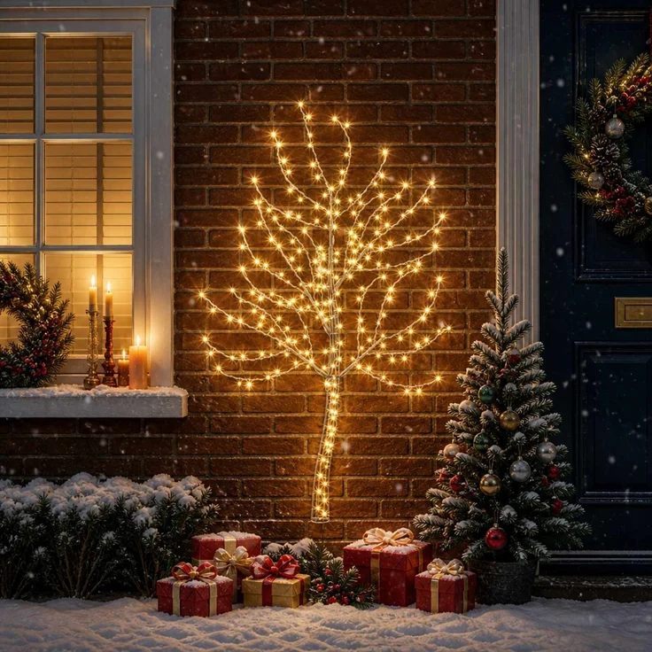 vidaXL LED-Wandweihnachtsbaum 150 cm 140 LEDs Warmes Weiß Stahl 42050786 – Bild 1