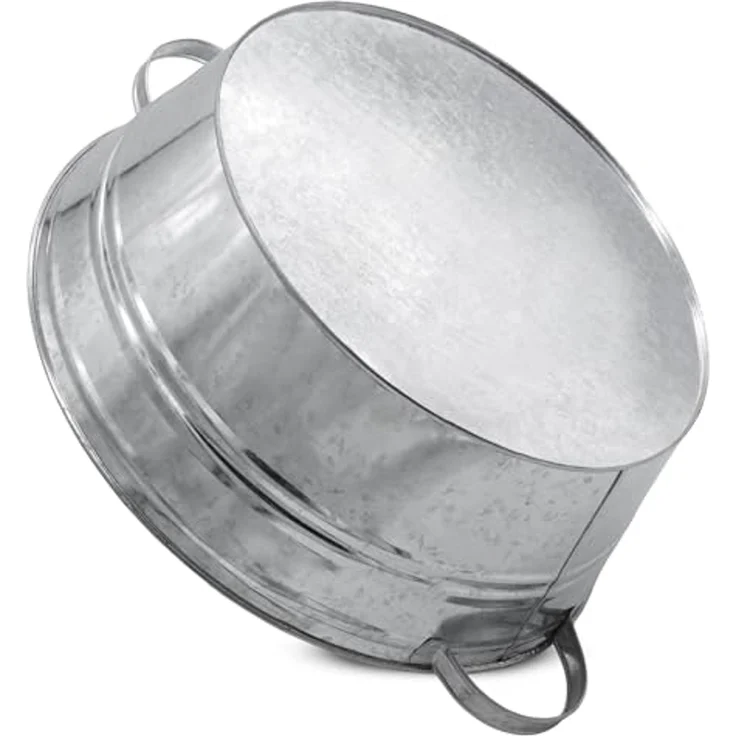 Spetebo Pflanzschale Metallwanne verzinkt mit Griffen (silber, 1 St, Ø 40 cm), Metall Gartenteich Wanne silber verzinkt – Bild 4