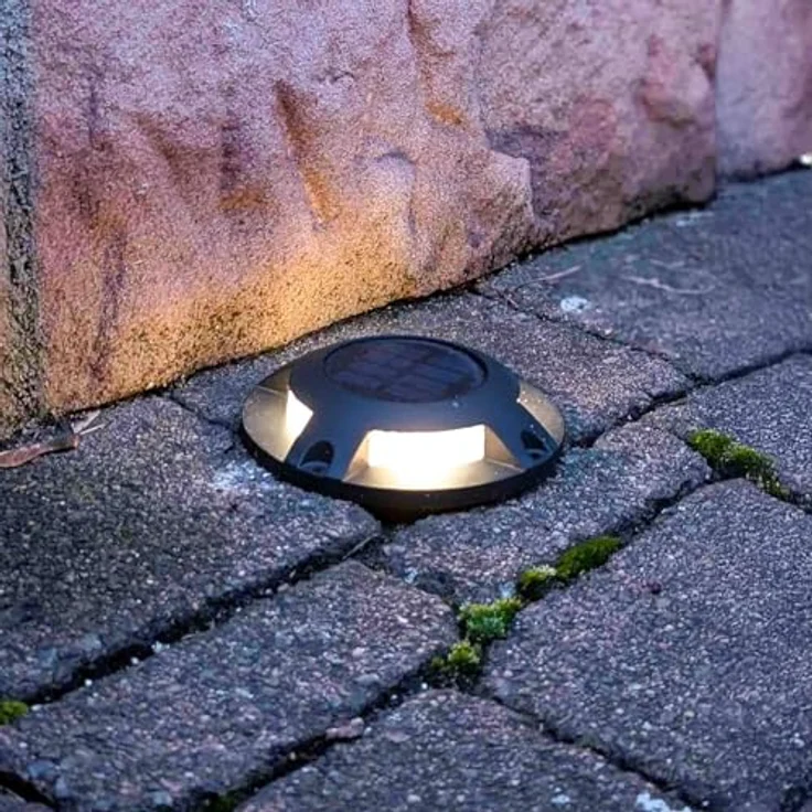 PRIOS LED Solarleuchten Selius, 4-flammige wasserdichte Solarlampe in Schwarz aus Aluminium für den Garten – Bild 3