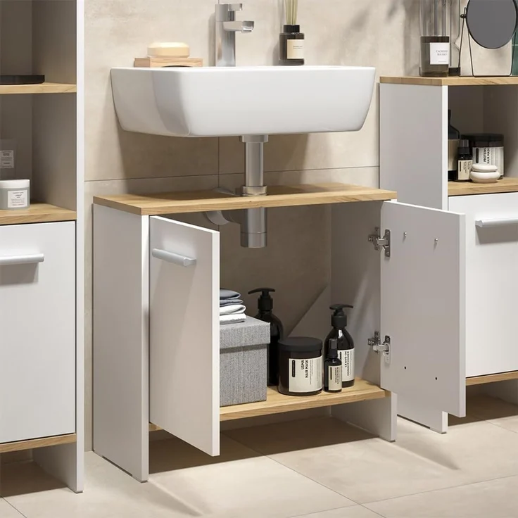Badezimmermöbel-Set Karli Weiß/Goldkraft Eiche 2-teilig Vicco – Bild 4