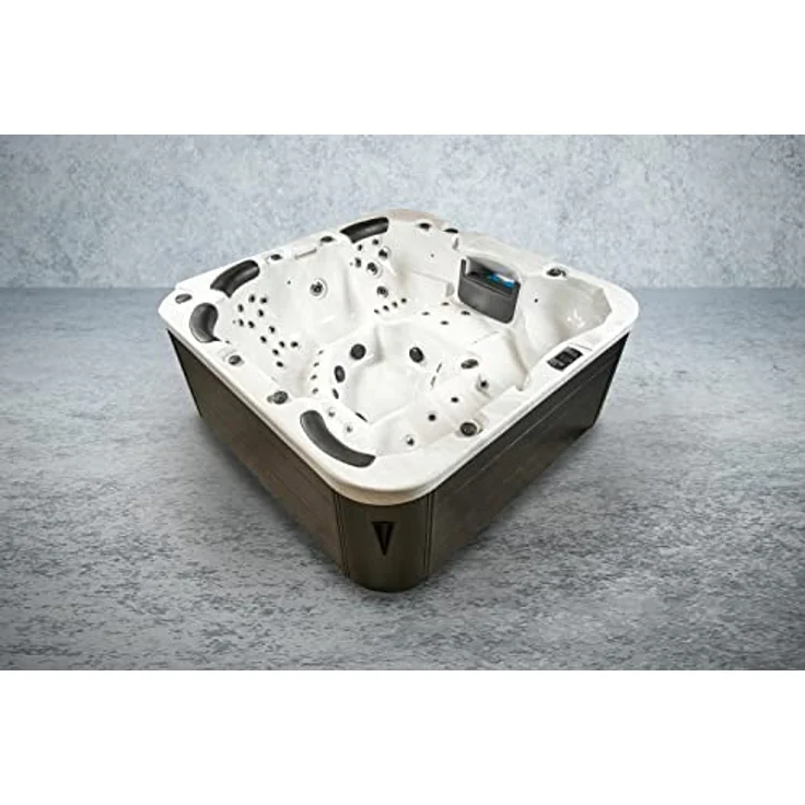 PureHaven American Outdoor-Whirlpool 230x230 cm für 6 Personen, 71 Massagedüsen, Heizung, LED-Beleuchtung, Thermoabdeckung, Farbe Sterling Silber/Grau – Bild 4