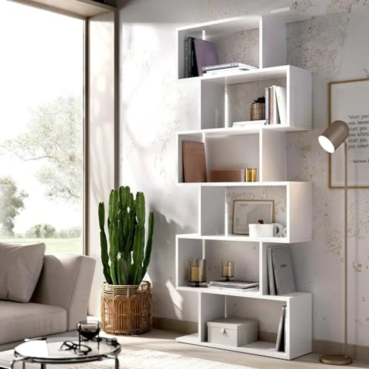 Dmora - Misma Bücherregal, Mehrzweck-Büroregal, Bücherregal mit 5 Regalen, 80x25h190 cm, Weiß – Bild 1