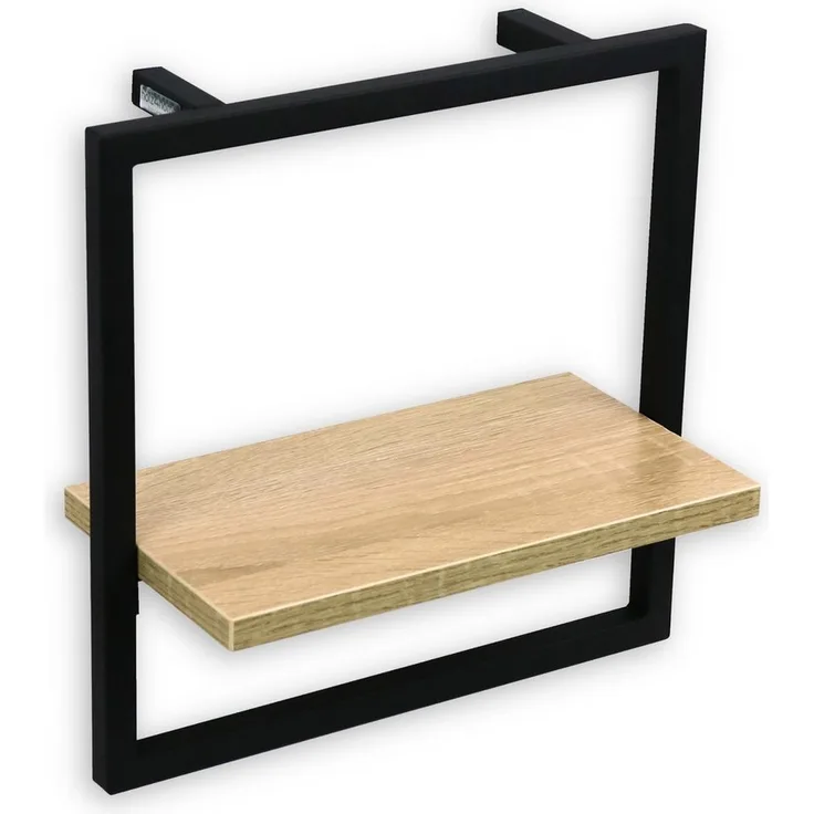 holz4home® Wandregal MDF Sonoma mit Metallrahmen Schwarz I Schweberegal Industrial Flair, inkl. Befestigungen