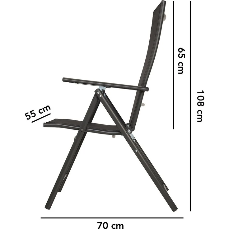 Brixy Gartenstuhl - 2 Stück - 7 verstellbare Ständer - Zusammenklappbar - Garten oder Balkon - Wetterfest - Textilien - Schwarz – Bild 7