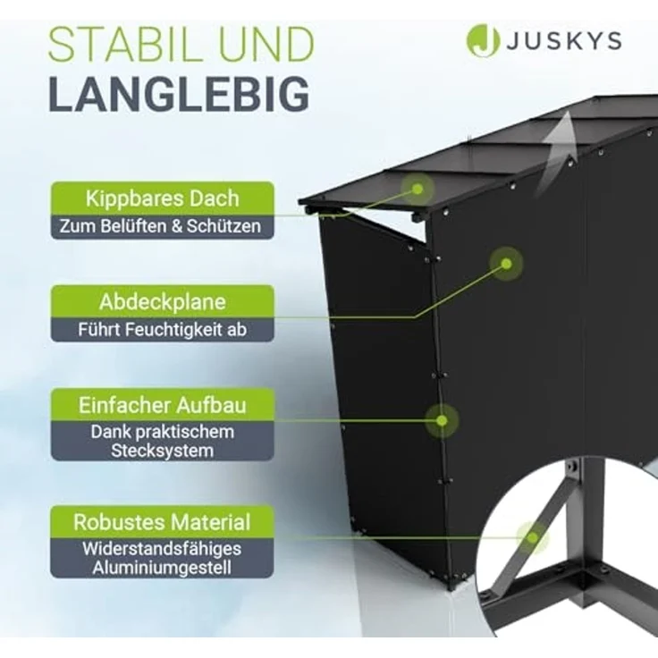 Juskys Kaminholzregal mit Dach - 185 cm, Metallregal für Brennholz, wetterfest, UV-beständige Plane, erhöhte Bodenfreiheit, Outdoor – Bild 6