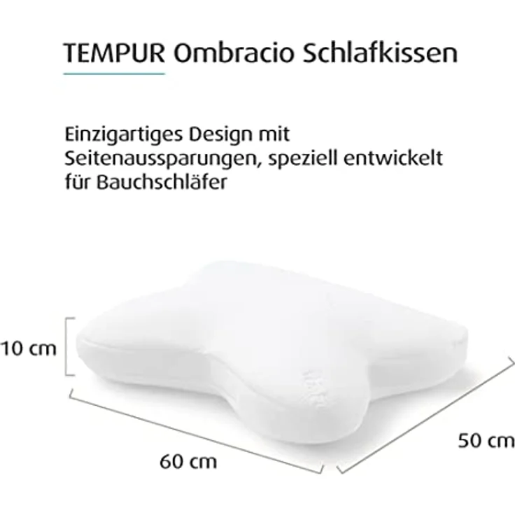 TEMPUR Ombracio Schlafkissen, ergonomisches Bauchschläferkissen in Schmetterlingsform, Liegefühl mittelfest, 60 x 50 x 10 cm – Bild 3