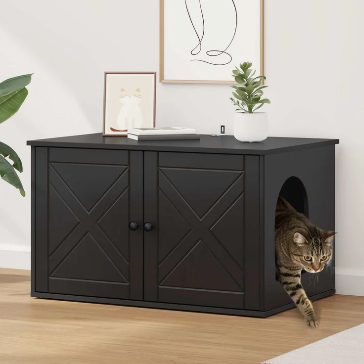 vidaXL Katzenhaus Schwarz 85 x 55 x 50,5 cm Holzwerkstoff 8000726 – Bild 1