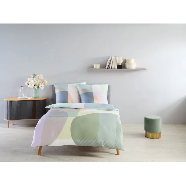 Fleuresse Mako-Satin Bettwäsche 135x200 Retro Kreise Karo bunt 115056-9