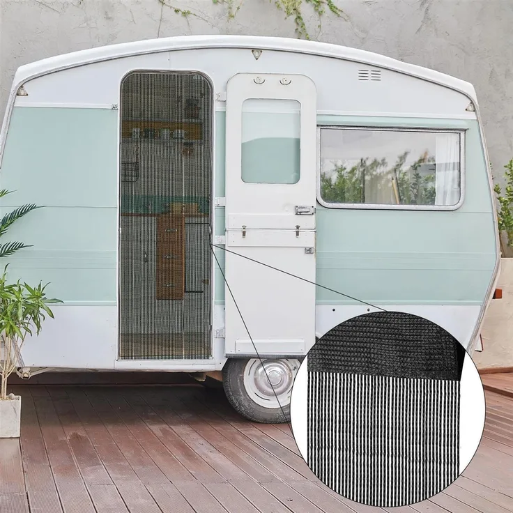 Fadenvorhang ( 56x185cm ) in Schwarz - inkl. Gardinenstange "einfache Montage" - in , Caravan Camping Fadengardine ideal für Wohnwagen / Wohmobil