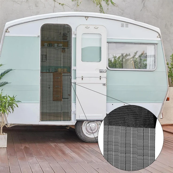 Fadenvorhang ( 56x185cm ) in Schwarz - inkl. Gardinenstange "einfache Montage" - in , Caravan Camping Fadengardine ideal für Wohnwagen / Wohmobil – Bild 1