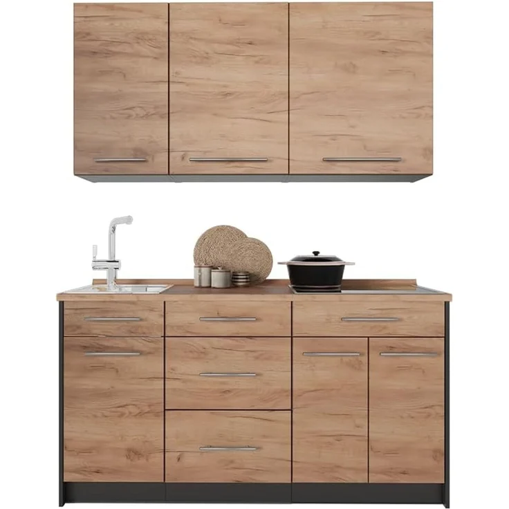 Singleküche Fame-Line Goldkraft Eiche/Anthrazit 150 cm, AP Marmor Vicco – Bild 8