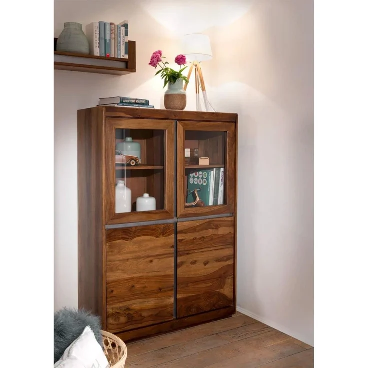 Vitrine Sheesham 102x40x147 noble unique lackiert SYDNEY #100 – Bild 6