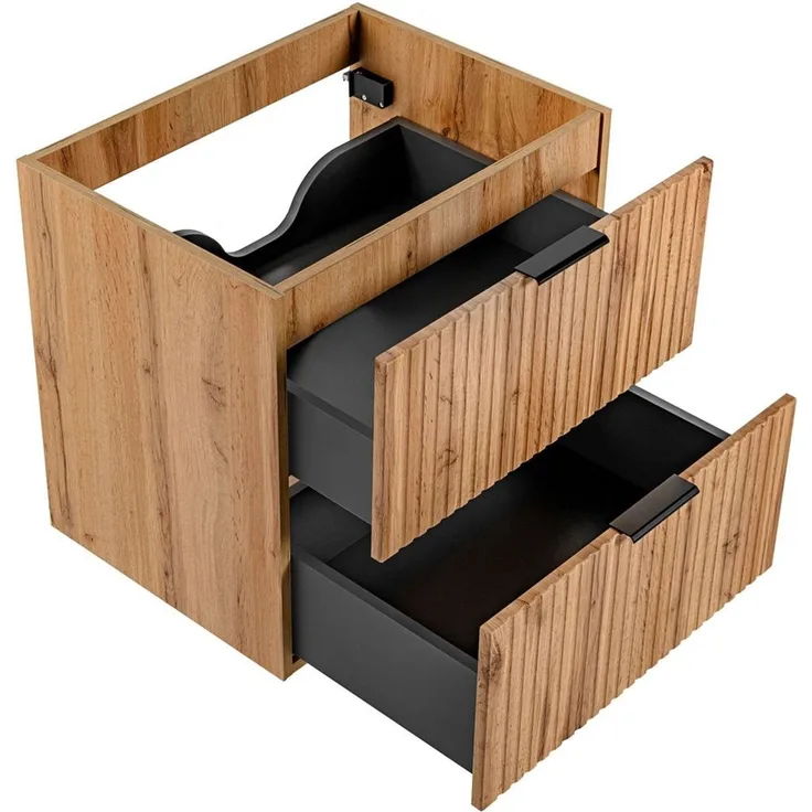 Waschtischunterschrank 60cm ADELAIDE-56 in Wotaneiche mit gerilllter Front, B/H/T ca. 60/57/46 cm