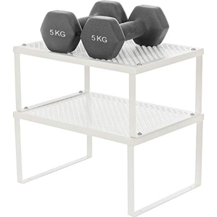 Songmics Gewürzregal, 2er Set, Küchenregal, Küchen-Organizer, Küche, Gewürzhalter, erweiterbar, stapelbar, kleines Regal, Metall, weiß KCS01WT – Bild 5