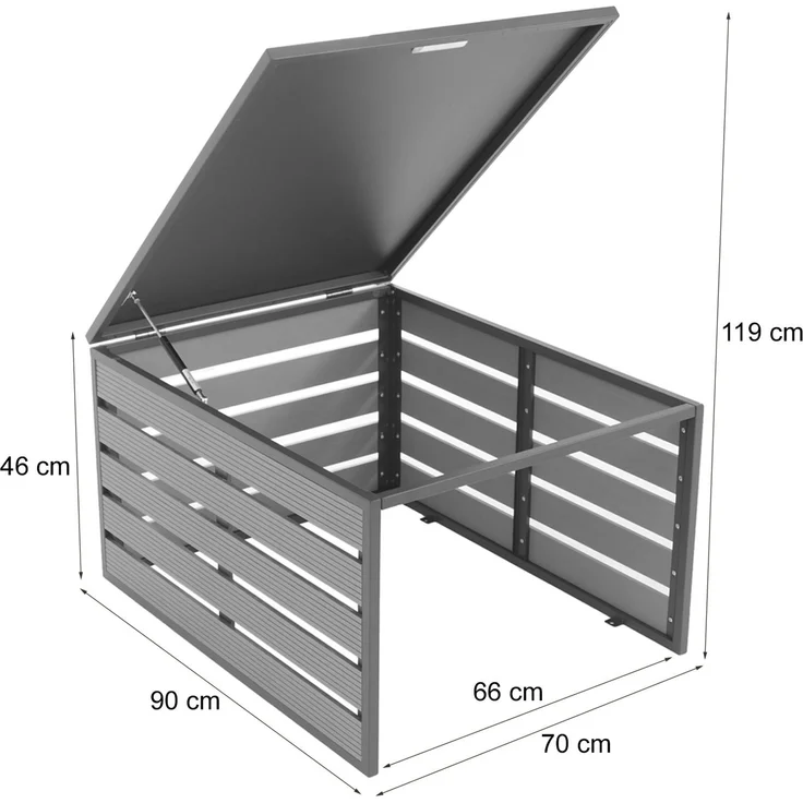 XL Mähroboter-Garage mit Deckel HWC-L45, Dach Unterstand für Rasenmäher, WPC Metall 46x70x90cm ~ Eiche-Optik – Bild 3