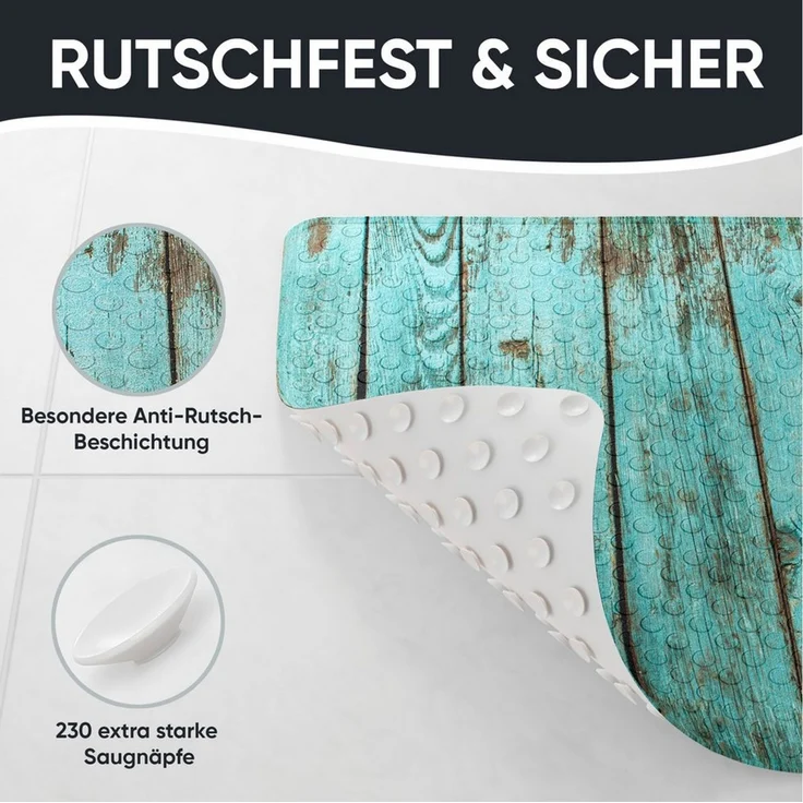 Sanilo Duschmatte, mit Motiv, rutschfest, waschbar, quadratisch, 230 extra starke Saugnäpfe, Kunststoff PVC, 53 x 53 cm, Lumber – Bild 4