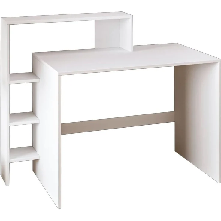 Moderner Schreibtisch, Weiß, 121,8 x 96 x 55 cm | 100% melaminbeschichtete Spanplatte, 18 mm stark | Stilvoll & Funktional – Bild 1