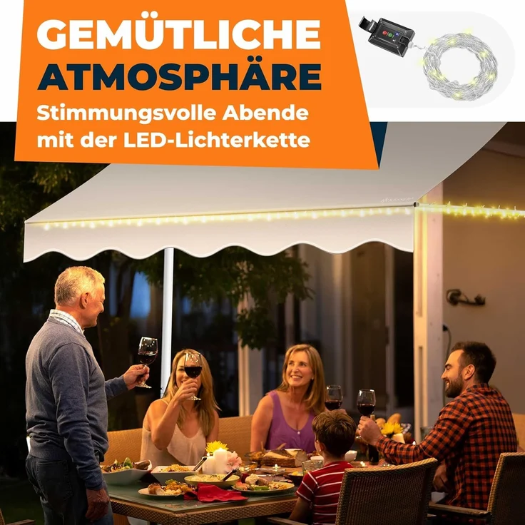KESSER® Klemmmarkise mit Handkurbel & LED Lichterkette | Balkonmarkise ohne Bohren | Markise UV-beständig höhenverstellbar & wasserabweisend | Sonnenschutz für Balkon Terrasse & Garten Beige, 200cm – Bild 6