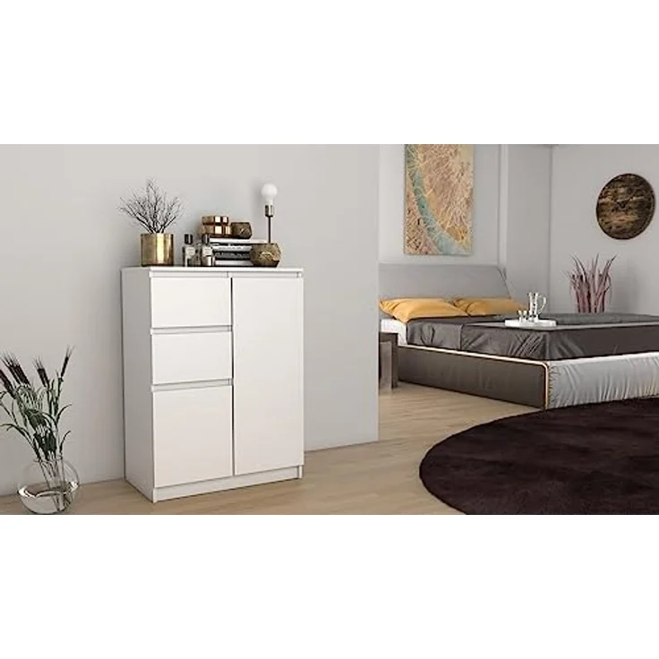 Home Collective Kommode schmal in weiß, Highboard Sideboard Mehrzweckschrank Schrank, mit 2 Schubladen und 2 Türen, 70x97x40cm – Bild 5