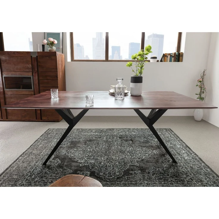 Esstisch Akazie 200x100x76 grau lackiert Beine anthrazit matt SWISS EDGE #35 – Bild 3