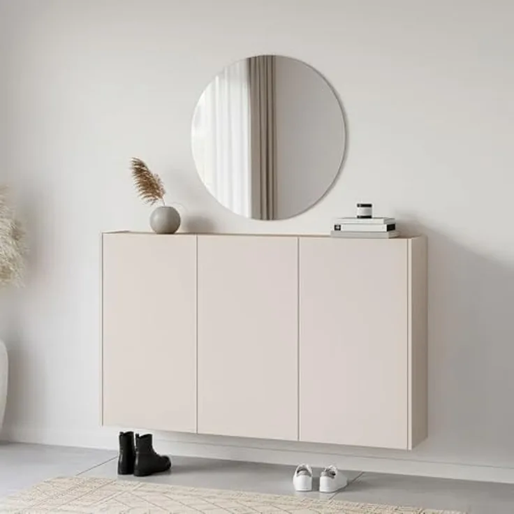 Lomadox Garderoben-Set LAPUA-01, (Spar-Set, 2-St, Garderobenspiegel Schuhschrank), in kaschmir und Eiche, ideal für schmale Flure