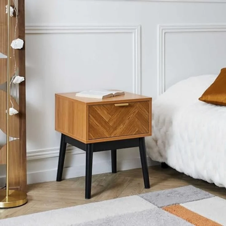 HOME DECO FACTORY, HD0303, Nachttisch für Schlafzimmer, Modell Felix, Kollektion Lounge Edition, zeitgenössische Möbel, Schrank, Nachttisch, 40 x 50 x 40 cm, Schwarzbraun – Bild 2