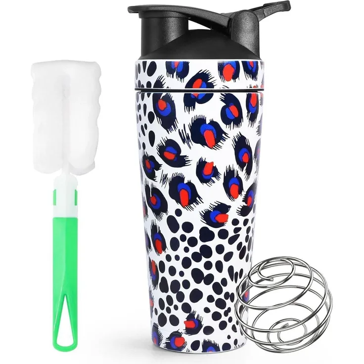 Protein Shaker Edelstahl 750ml mit Skala und Kugel Weiß BPA-frei