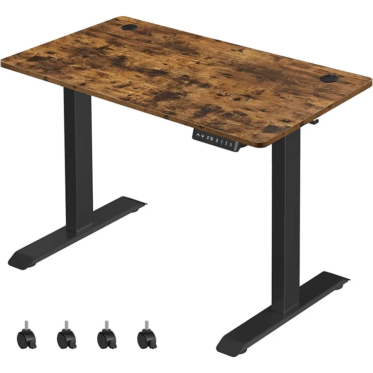 SONGMICS Höhenverstellbarer Schreibtisch elektrisch, 60 x 120 cm Tischoberfläche, stufenlos verstellbar, Memory-Funktion mit 3 Höhen, Auffahrschutz, vintagebraun-schwarz LSD101X01