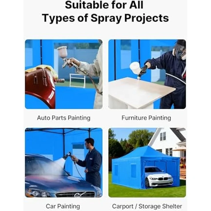 VEVOR tragbares Lackierkabinenzelt (587 x 398 x 178 cm) Sprühfarbenzelt für Sprühmalerei, wasserfeste & Faltbare Farbkabine mit 4 Netz-Seitenfenstern für Autoteile Möbel Motorräder Sprühschutz blau – Bild 6