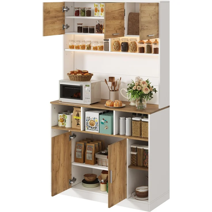 Küchenschrank 105 x 40 x 180 cm in Weiß und Natur mit RGB-LED-Beleuchtung und verstellbaren Einlegeböden – Bild 8