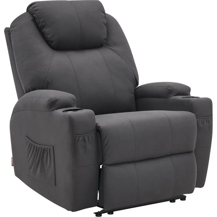MCombo Elektrisch Relaxsessel Massagesessel Fernsehsessel 7061,mit Liegefunktion, mit Vibration Heizung,Mikrofaser,Dunkelgrau,92 x 92 x 109 cm