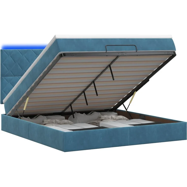 vidaXL Ottoman-Bett mit Matratze und LED Dunkelblau 180 x 200 cm Samt 3458395 – Bild 2