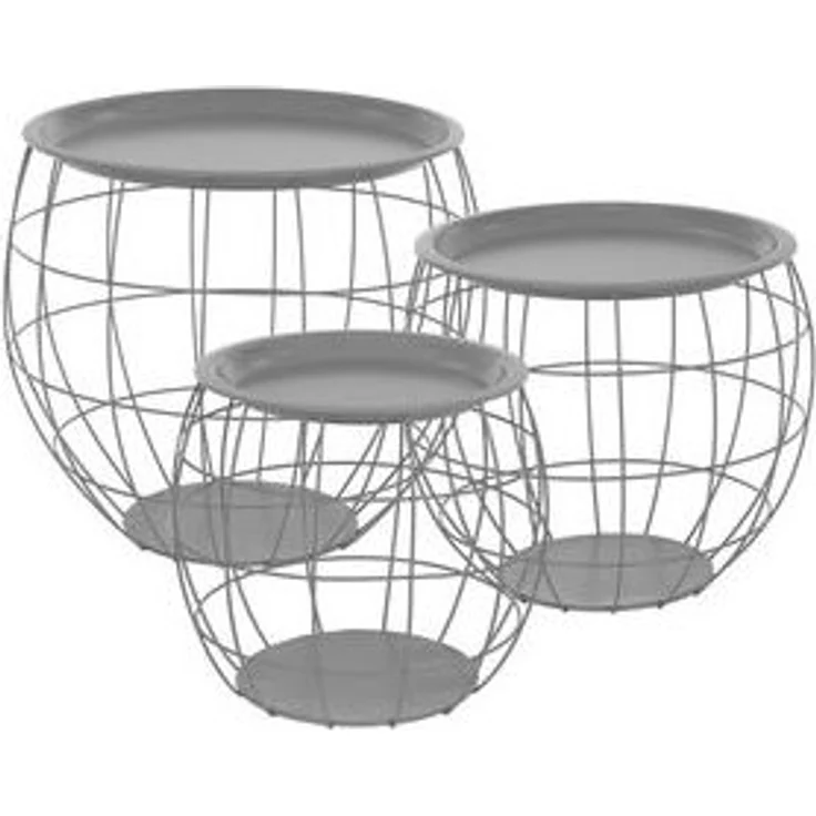 ML-DESIGN Beistelltisch Sofatische aus Metall rund Wohnzimmertische Satztische (3-St), Couchtisch Grau Metallkörbe Drahtkorb mit abnehmbarer Tischplatte – Bild 6