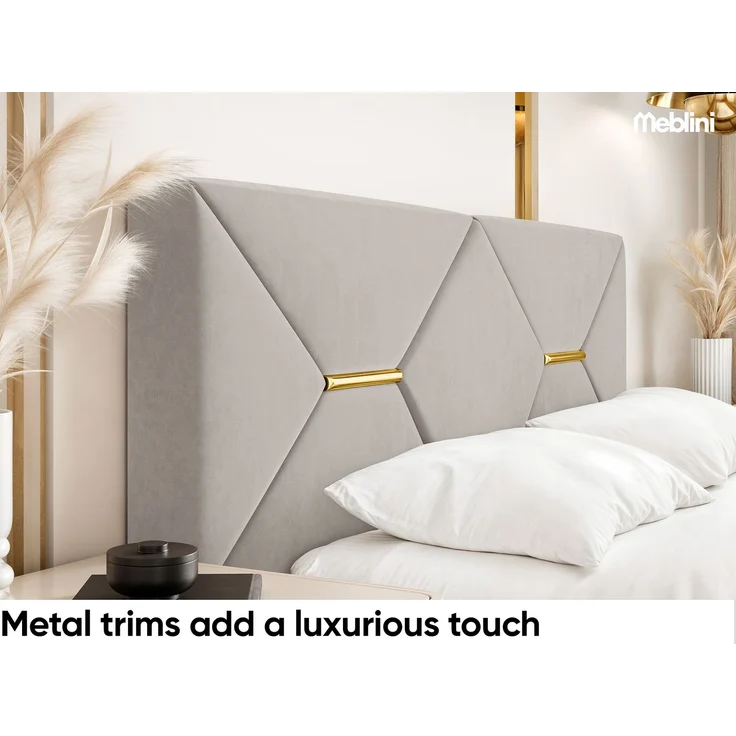 MEBLINI Polsterbett 140x200 mit Lattenrost mit Matratze – LIZZY – Taupe Samt – Doppelbett mit Bettkasten - Stauraumbett - Kopfteil Bett mit Stauraum – Bild 4