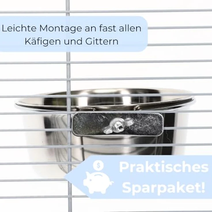 GarPet Napf 3er Set Edelstahlnapf zum Einhängen Vogelnapf Kaninchen Futter Napf – Bild 4