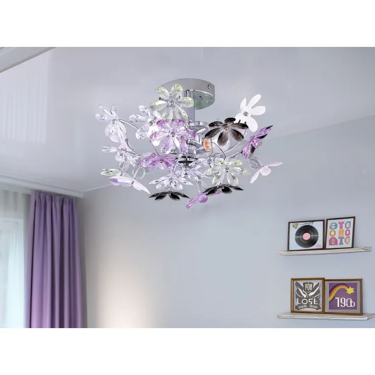 Verspielte Deckenleuchte FLOWER im floralen Design, Chrom Multicolor Ø 38cm