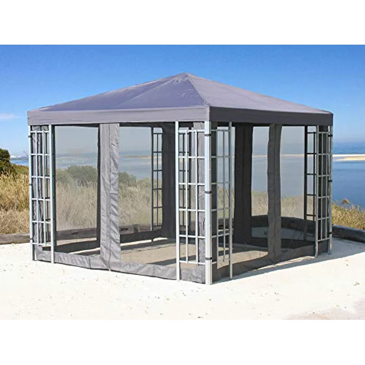 QUICK STAR Rank Pavillon Set 3x3m, Metall Garten Partyzelt Anthrazit mit 4 Seitenteilen und Moskitonetz – Bild 1
