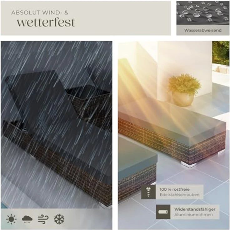tectake 2er Lounge Sonnenliegen Set Plus Tisch – inkl. 2 Bezugsets und Schutzhülle, Outdoor Poly Rattan Gartenmöbel Set, 2X Gartenliege wetterfest - braun – Bild 8
