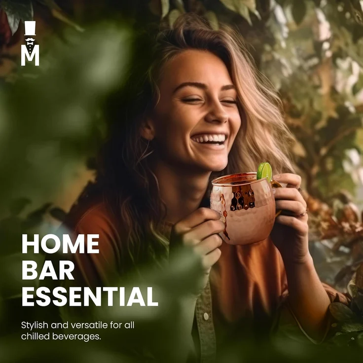 Moscow Mule Kupferbecher mit 4 Trinkhalmen und Schnapsglas Set von 4 handgefertigten, lebensmittelechten, reinen Kupferbechern Bonus Schnapsglas und 4 Kupfer Trinkhalme attraktive Box – Bild 5