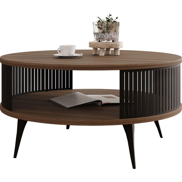 Couchtisch Rajkon, Beine und Seiten aus Stahl (Farbe: Schwarz / Nuss Franklin Tobacco) – Bild 1