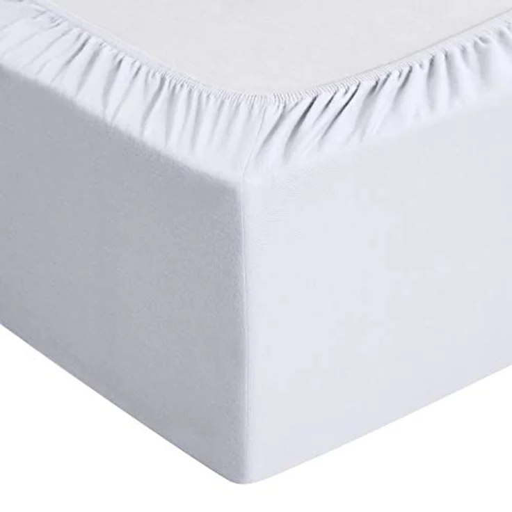 Amazon Basics Jersey Spannbettlaken, 100% Baumwolle, 200 x 200 cm, für Matratzenhöhe bis 30 cm, Weiß, OEKO-TEX zertifiziert – Bild 4