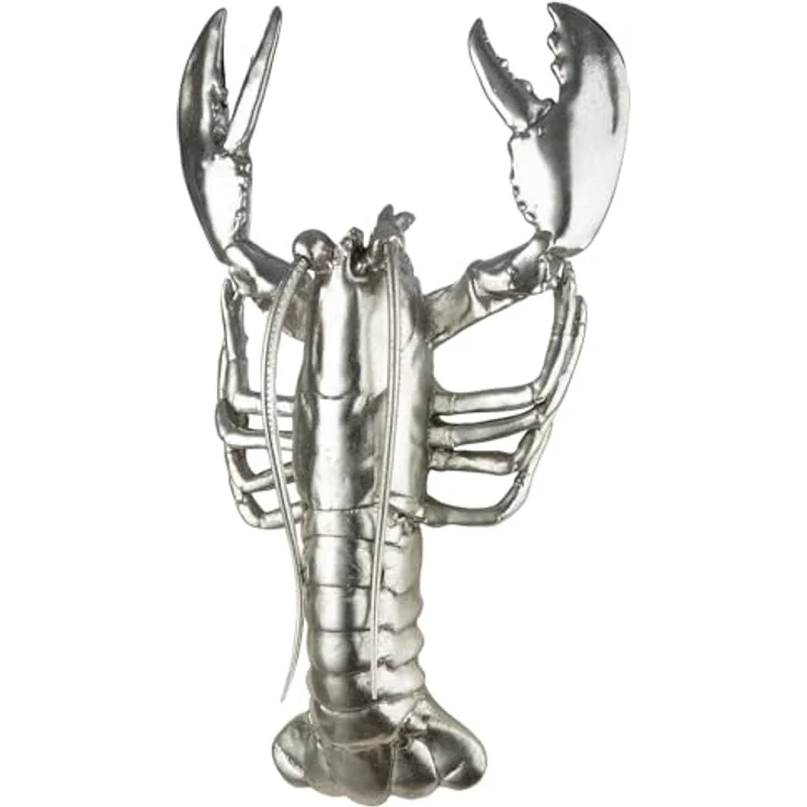 GILDE Wandobjekt Figur Lobster, silberfarbenes Kunstharz in Hummerform, Höhe 42cm x Breite 25cm, metallische Optik – Bild 1