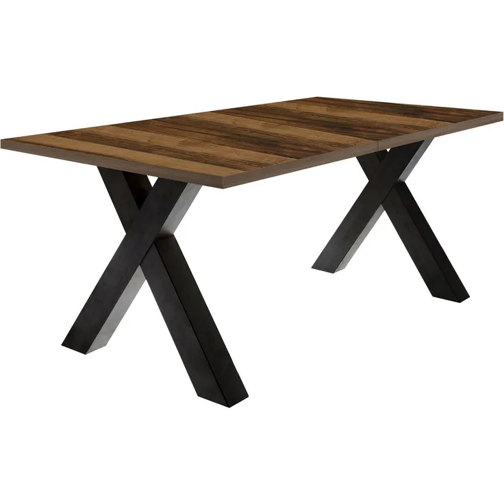 Esstisch ausziehbar Eike 7 160 x 90 x 75 Esszimmertisch Schwarzstahl/Plankeneiche 13437-160