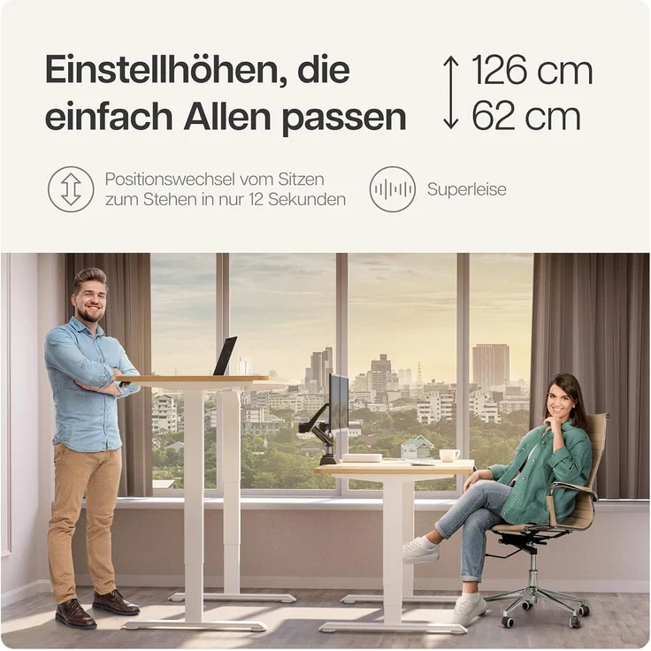 Desktronic Elektrisch Höhenverstellbarer Schreibtischgestell HomePro, Weiß, mit Memory-Funktion, Anti-Kollisions Technologie, USB-A und USB-C-Ladeanschlüssen – Bild 3