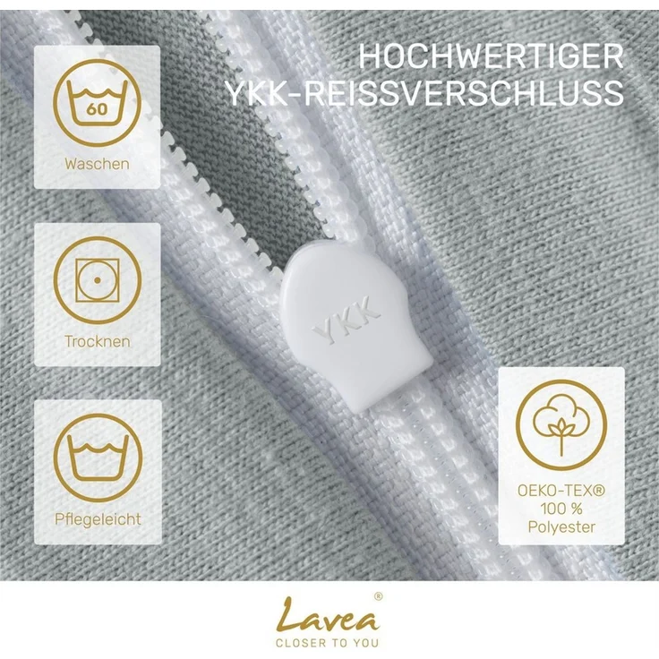 Lavea Kissenbezug 2er Set Kissenhülle Jersey, 100% Baumwolle, Kissenbezüge, (2 Stück), allergikerfreundlich - sicherer YKK-Reißverschluss - waschbar 60°C – Bild 3