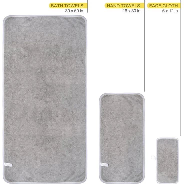 Premium Mikrofaser Handtuch-Set 6tlg. Hellgrau 100% saugstark – Bild 2